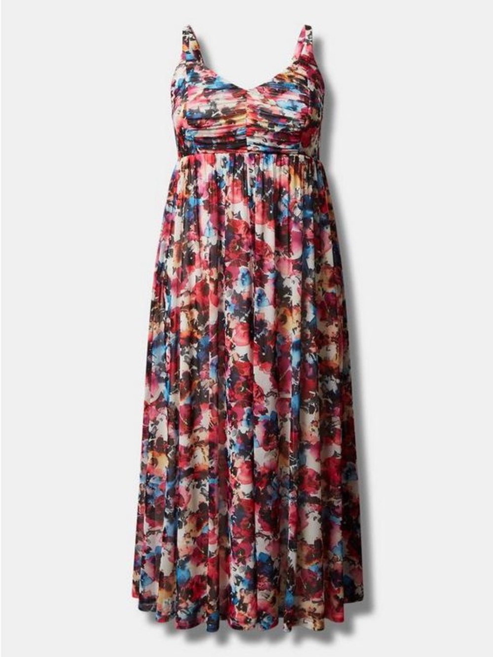 💕 Vibrant & Elegant! Torrid Watercolor Soft Mesh Pleated Maxi Dress